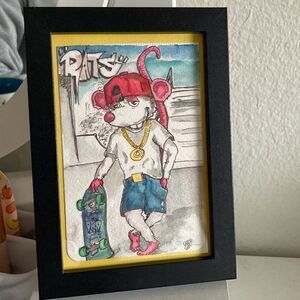 Framed Watercolor and Ink Painting “rats”